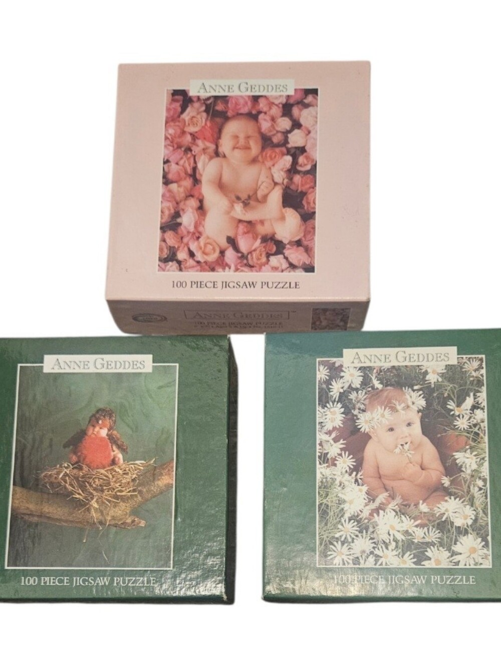 Lot Of 3 ANNE GEDDES 100 Piece Jigsaw Puzzles Babies Roses Daises Robin Ceaco